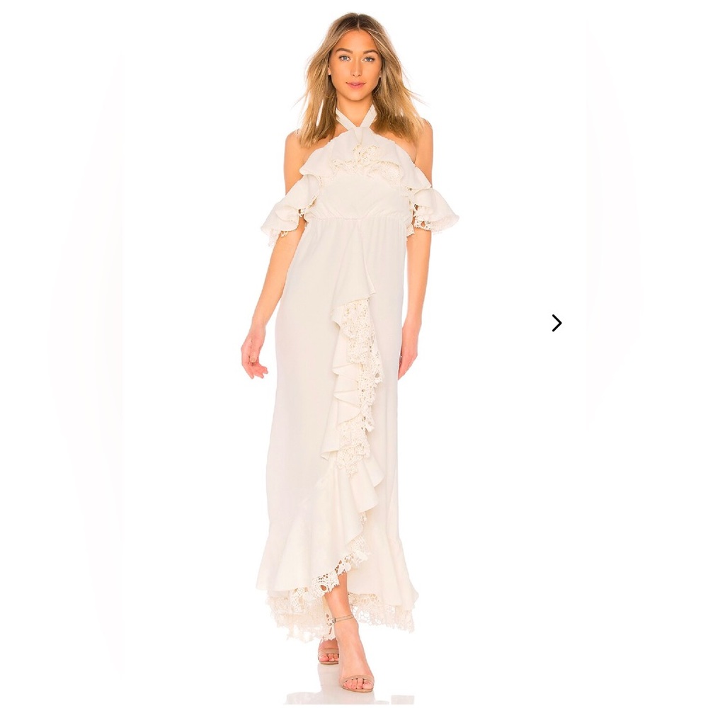 Lovers + Friends Women's White Boho Halter Ruffled Maxi Dress Size Small NWT - Picture 1 of 8